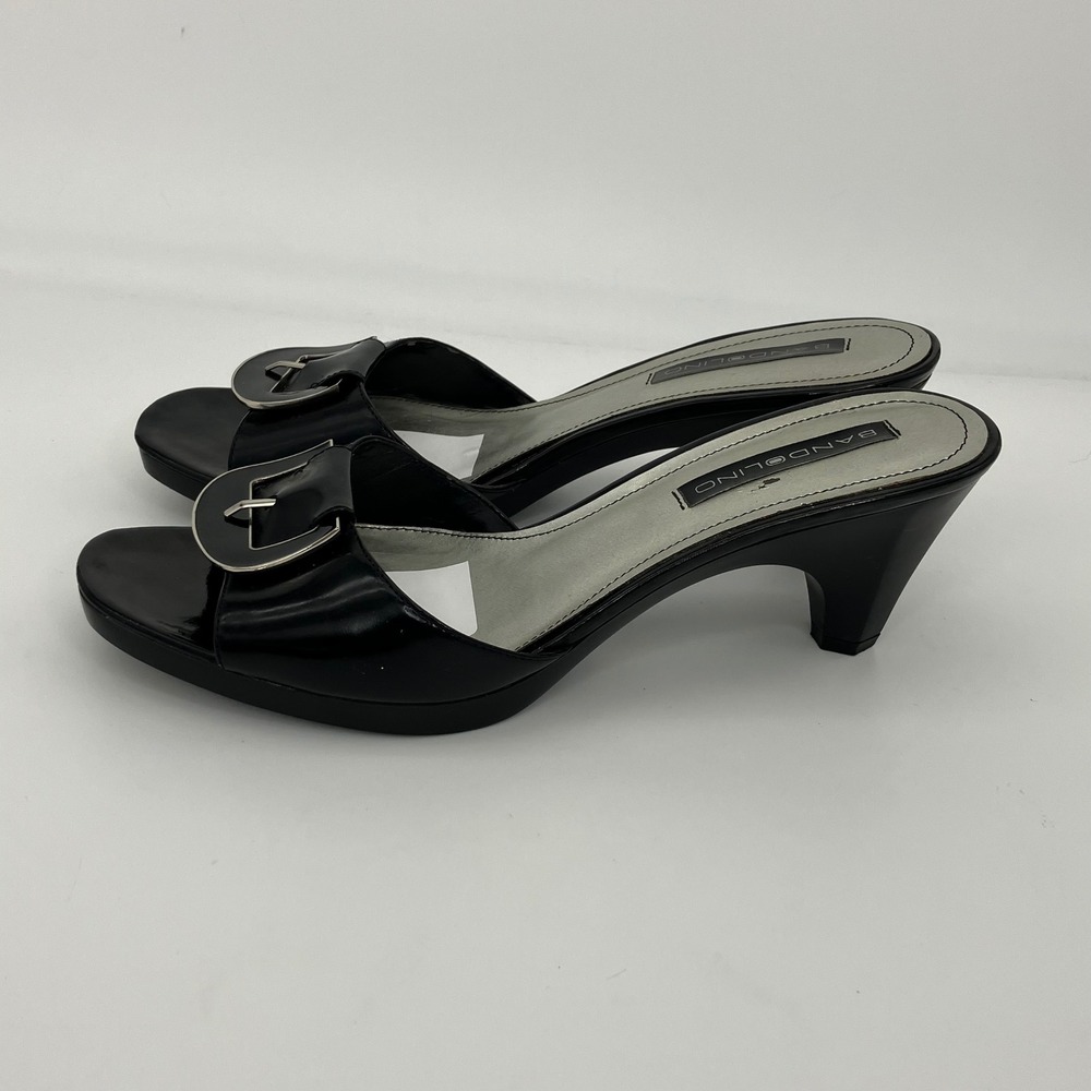 Bandolino Heeled Sandals Women 7.5 Black Patent Buckle Slide Dress Shoes Classic - Picture 6 of 11